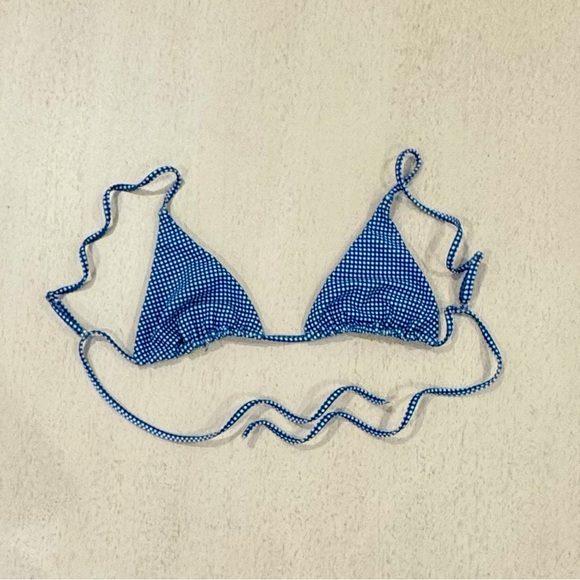 skatie x the salty blonde ella bikini top in blue and white "lido" pattern - Picture 1 of 3